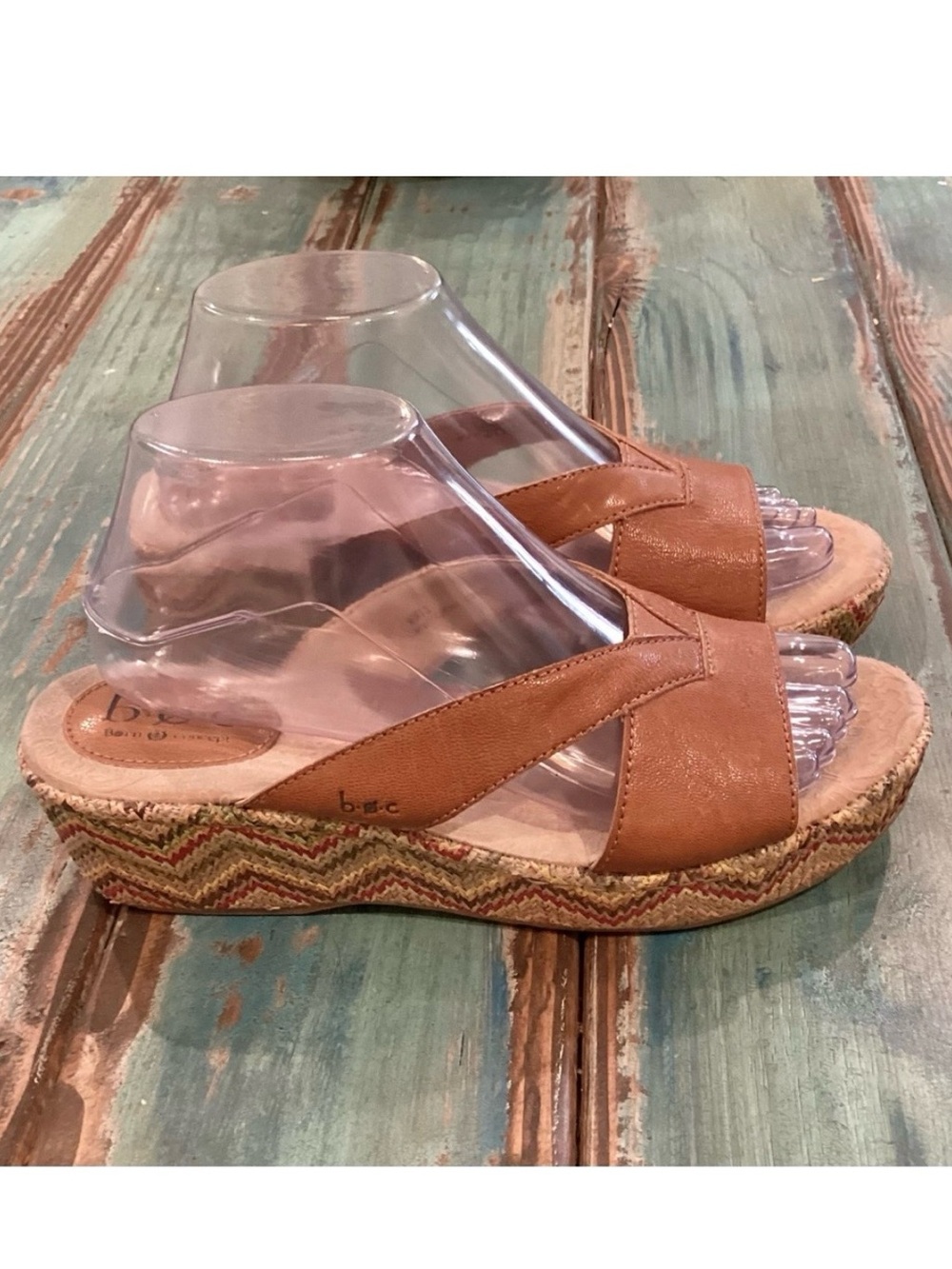 b.o.c. 9 Wedge Leather Sandals Espadrilles Womens Comfort Shoes Brown Multicolor